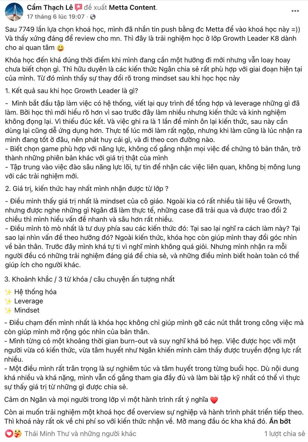 Feedback của học viên khoá Growth Leader — ảnh 1