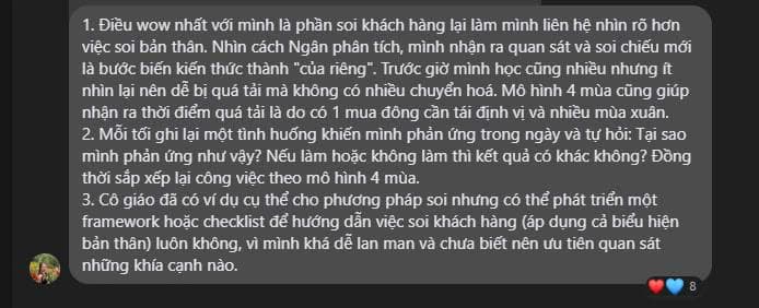 Tin nhắn học viên chia sẻ kết quả sau khóa Growth Mentor