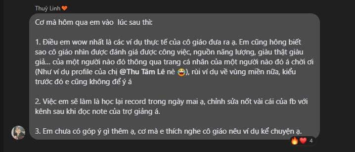 Tin nhắn học viên chia sẻ kết quả sau khóa Growth Mentor