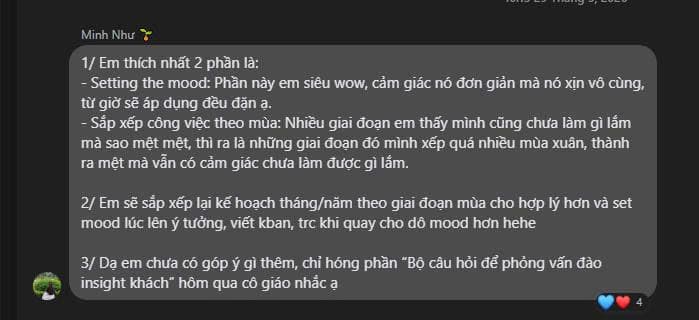 Tin nhắn học viên chia sẻ kết quả sau khóa Growth Mentor